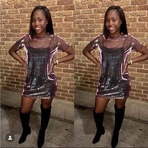 Reflective Iridescent Purple/Pink Sheer Dress (Black Slip Not Included)